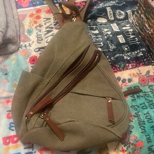 ANTIK KRAFT Olive Green Canvas Sling Bag Backpack Casual Bag-PREOWNED